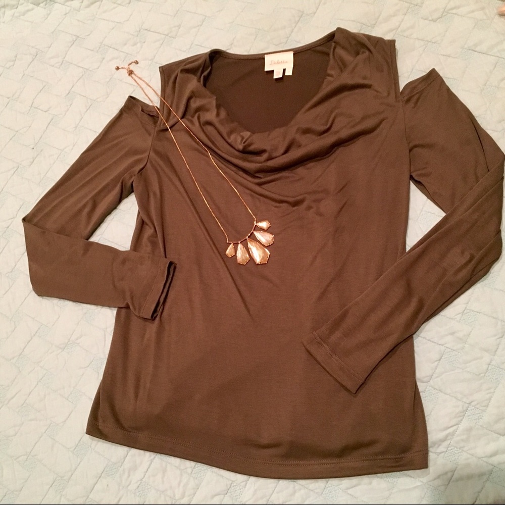 Olive Anthropologie cold shoulder top, Size M
